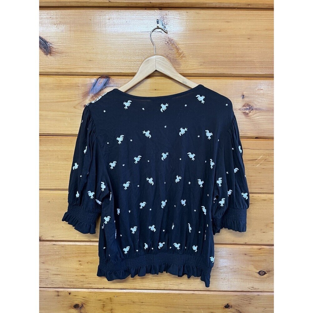Lauren Ralph Lauren Embroidered Jersey Tie Neck Boho Top Black/White Size 1X - Picture 5 of 5